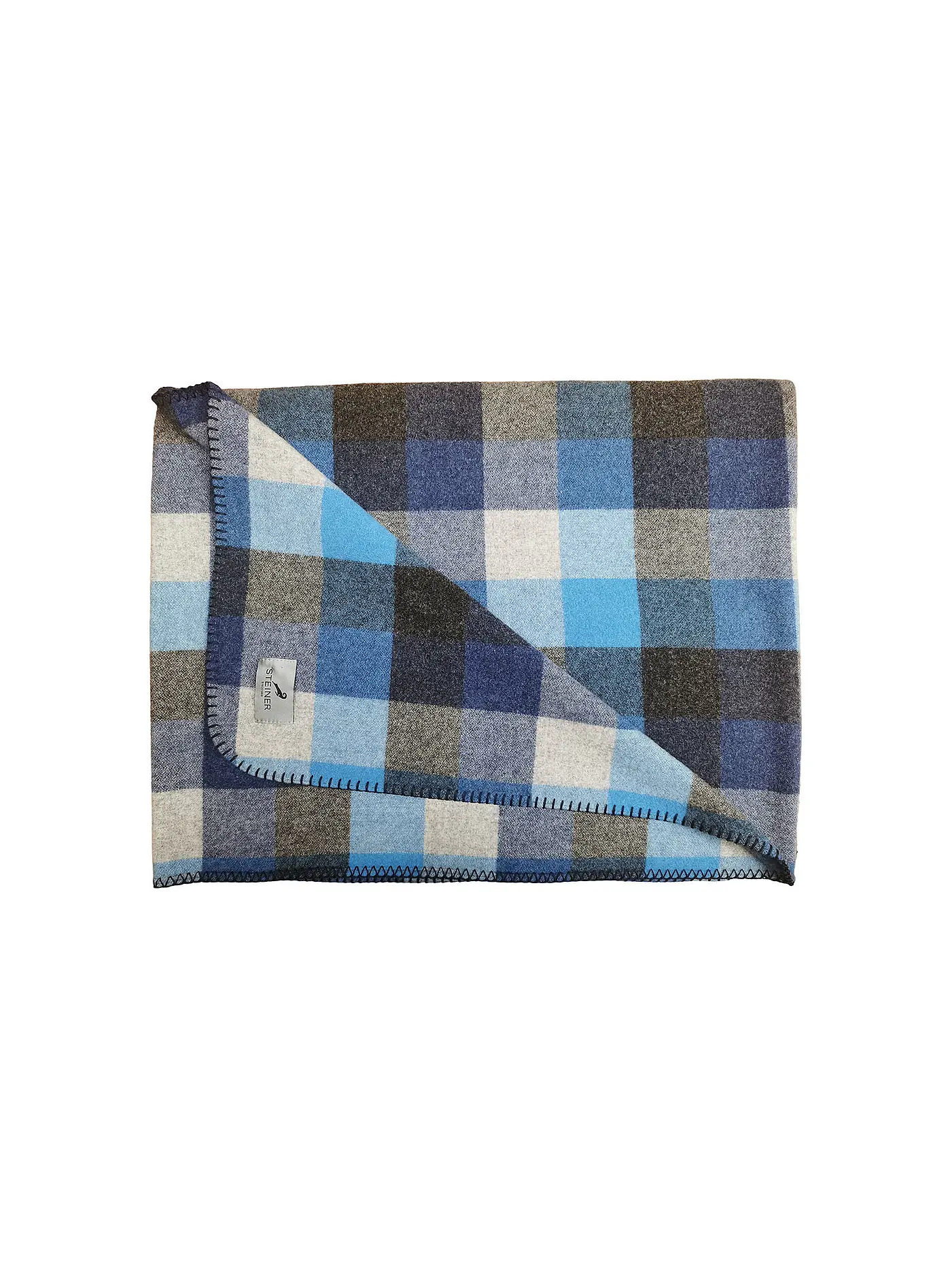 STEINER 1888 | Wolldecke SILVIA 150x190cm Karo Kirsch | hellblau